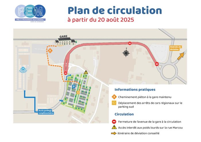 Illustration d'un plan de circulation pour faciliter les accès à la gare de Surgères 