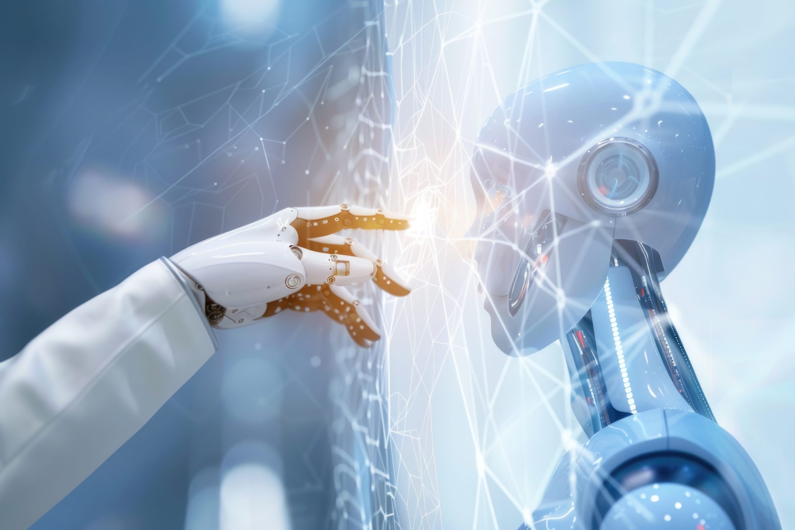 image d'une intelligence artificielle avec un doigt humain et un robot