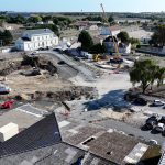 photo aérienne des travaux du Pôle d'Échanges Multimodal à la gare de Surgères