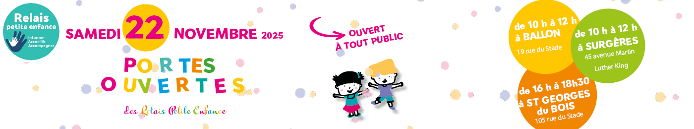 Couverture de présentation pour les portes ouvertes des relais petite enfance en Aunis Sud.