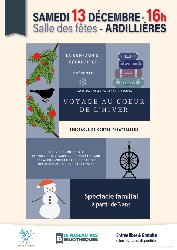 Affiche du spectacle de fin d'année 2025 du réseau des bibliothèques à Ardillières