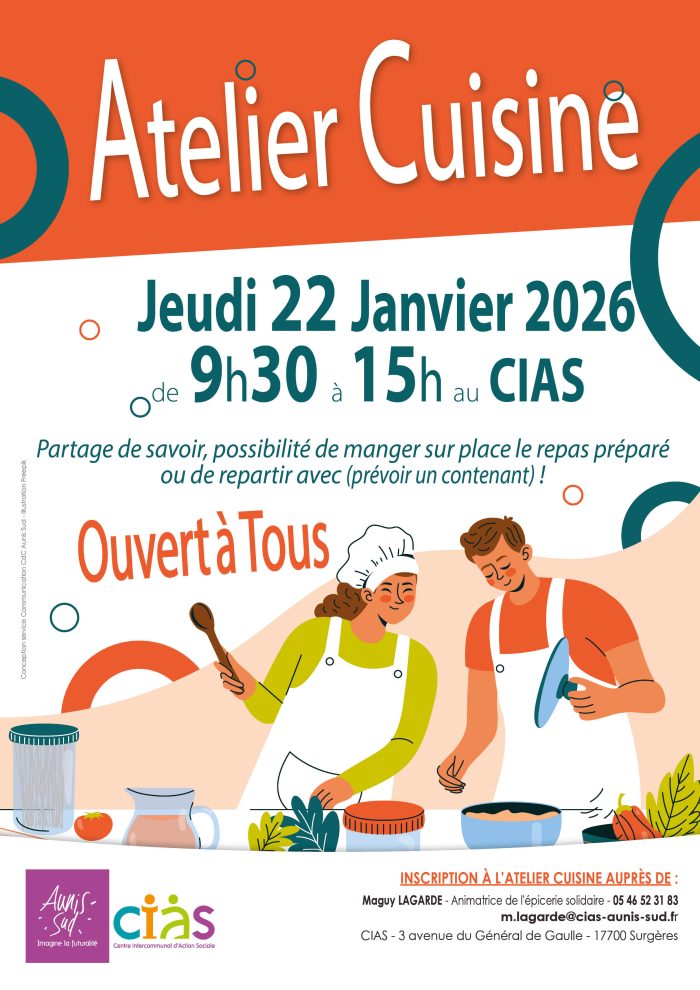 Affiche atelier cuisine du 22 janvier 2026