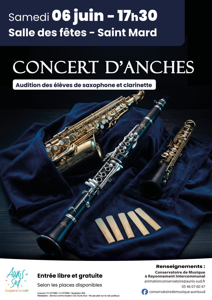 Affiche de l'événement "Concert d'anches" qui aura lieu à Saint Mard le samedi 06 juin 2026