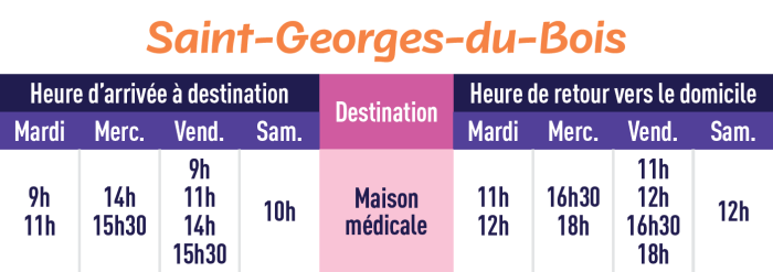 Les horaires du transport à la demande - Saint Georges du Bois