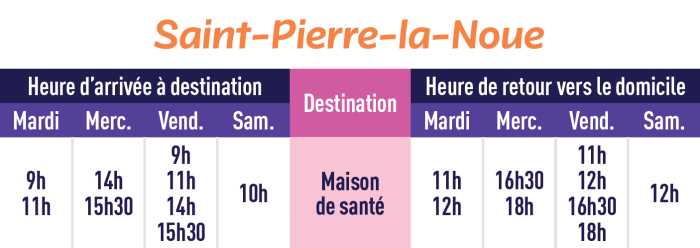 Les horaires du transport à la demande - Saint Pierre la Noue