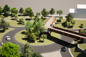 Illustration de la passerelle sur l'ensemble du carrefour giratoire