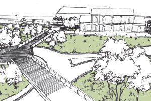 Illustration de la passerelle du pôle d'échanges multimodal depuis le carrefour giratoire